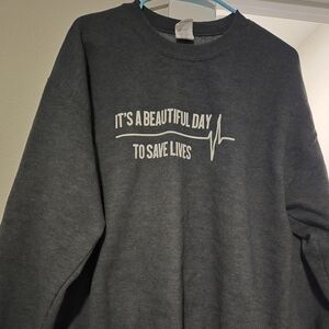Gildan Dark Gray Crewneck Sweatershirt. Unisex Large. Grey's Anatomy Quote.